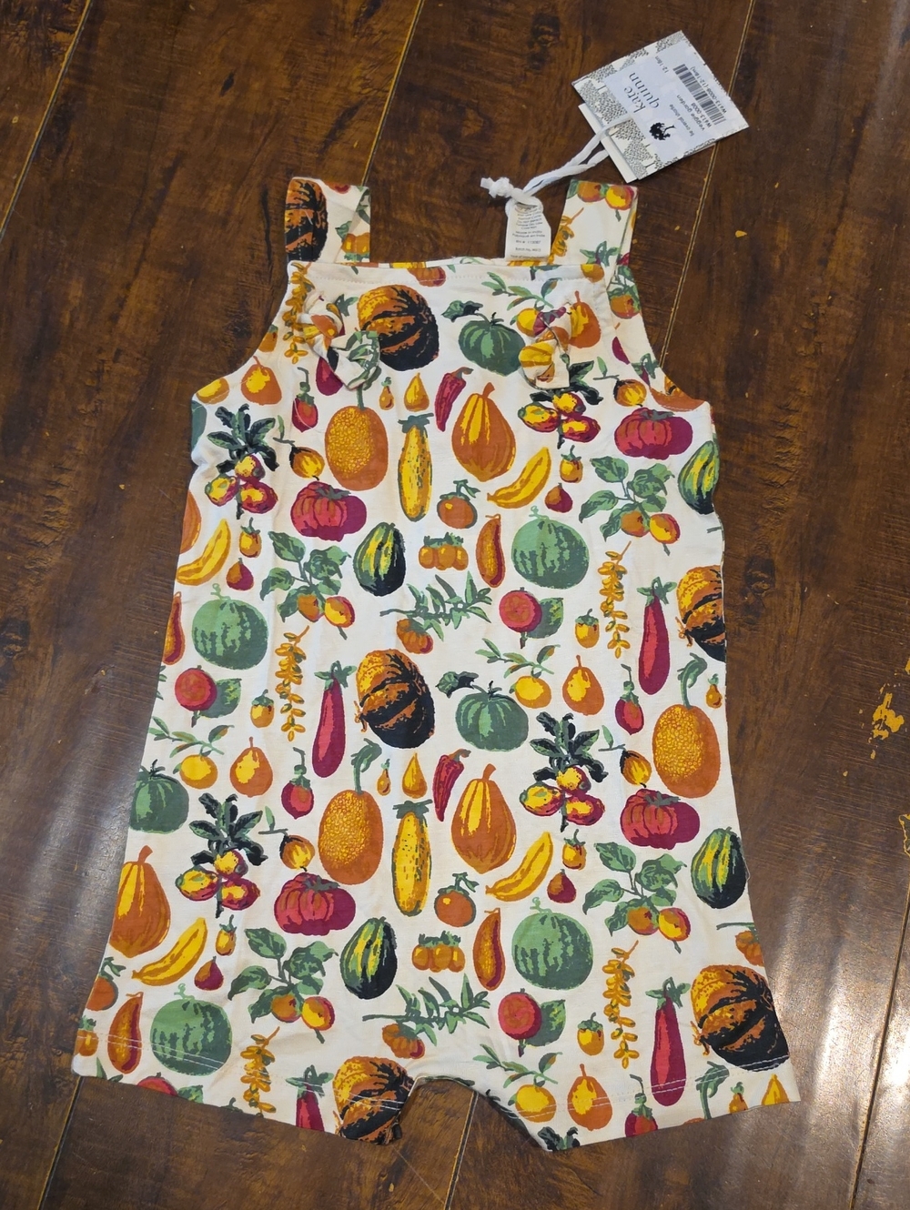kate quinn Cream Romper with Multicolor Harvest Fruit & Veggie Print